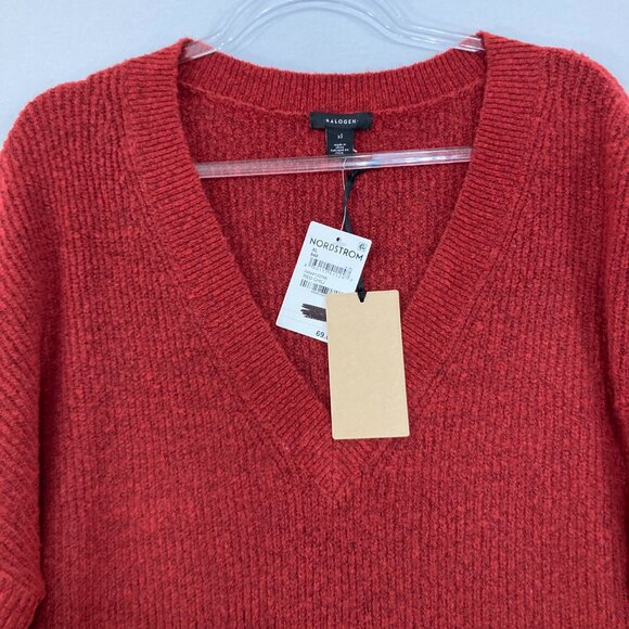 New Halogen size XL Red V neck Rib Knit Side Slit Cozy Knit Tunic Sweater - Picture 4 of 13